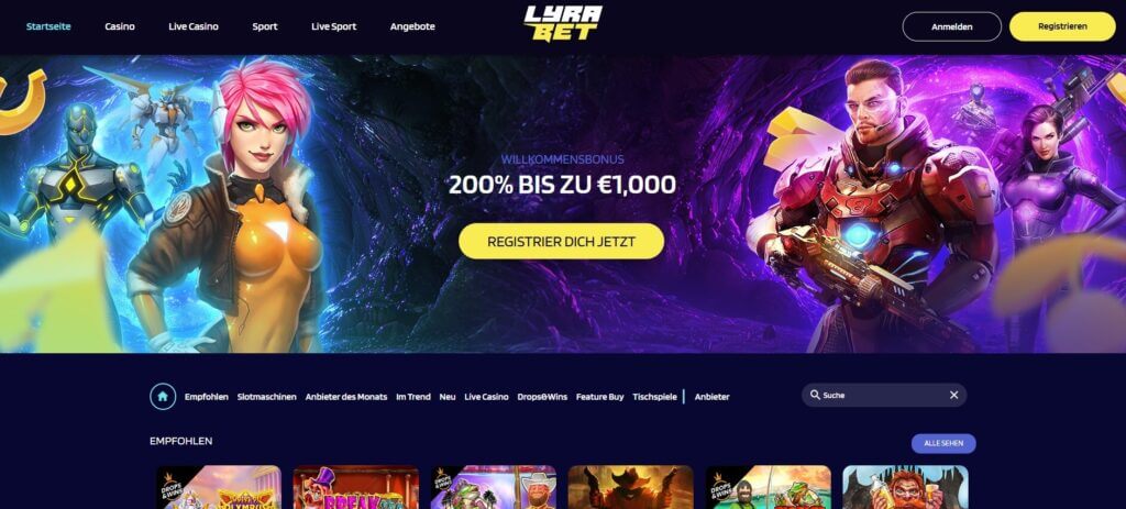 Die Lyrabet Webseite bewirbt den Willkommensbonus