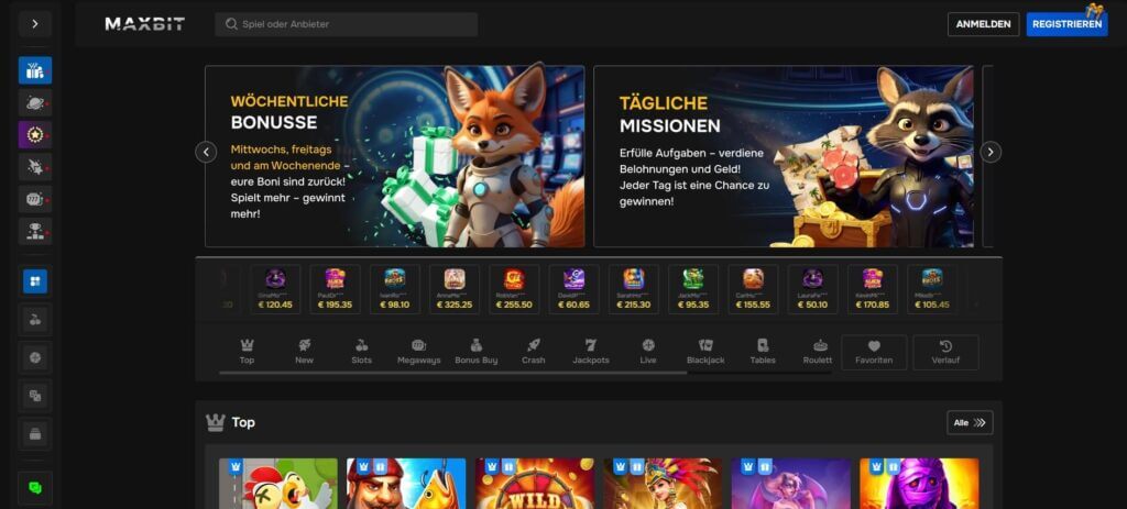 Die Maxbit Webseite bewirbt aktuelle Boni