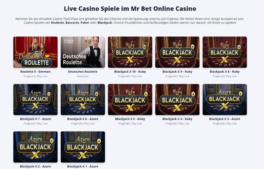 Mr. Bet Live Dealer Spiele