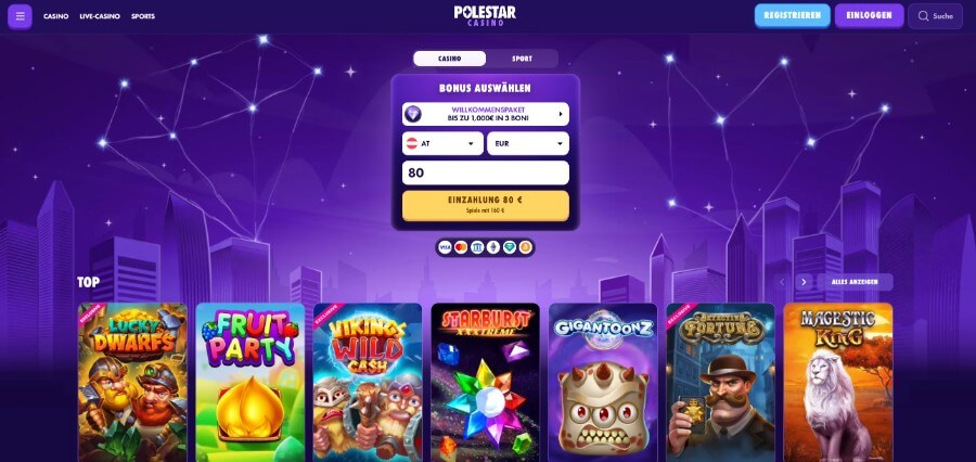 Ein nettes Willkommen im Polestar Casino