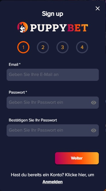 Die PuppyBet Registrierung geht recht schnell