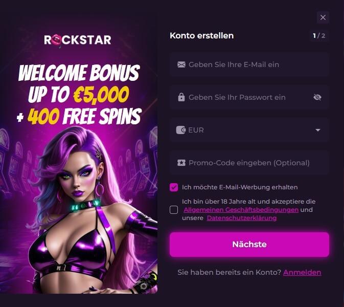 Die Rockstar Casino Registrierung geht fix