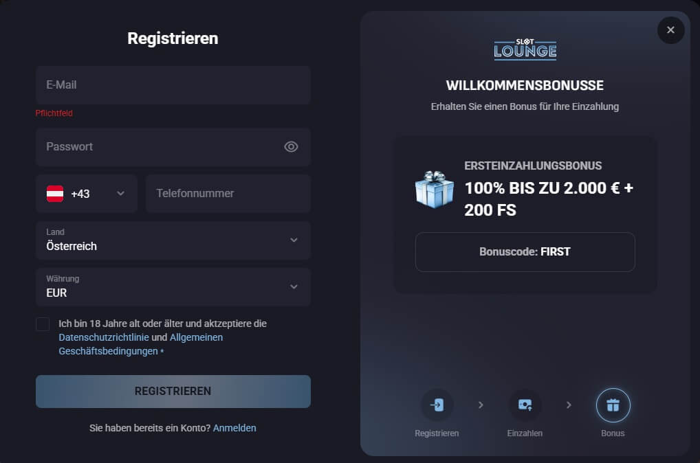 Die Slot Lounge Registrierung geht schnell