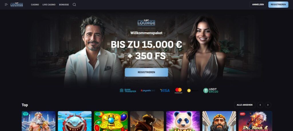 Die SlotLounge Webseite bewirbt aktuelle Bonusangebote