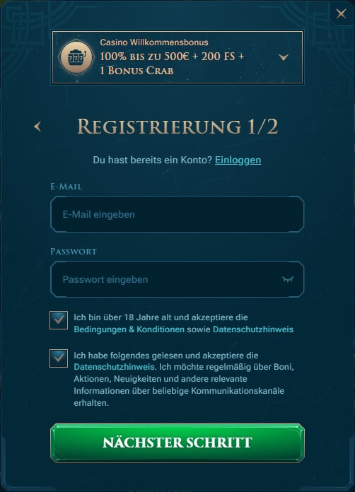 Die Slotuna Registrierung ist schnell erledigt
