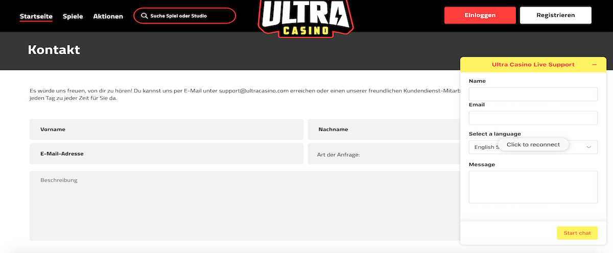 UltraCasino Kundenservice Kontakt