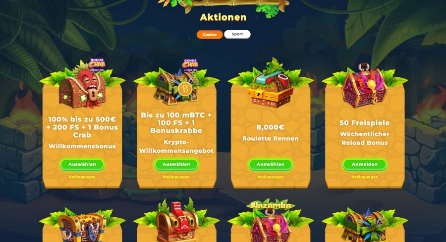 Wazamba Casino Angebote und Aktionen