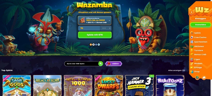 Wazamba Casino, Party im Busch