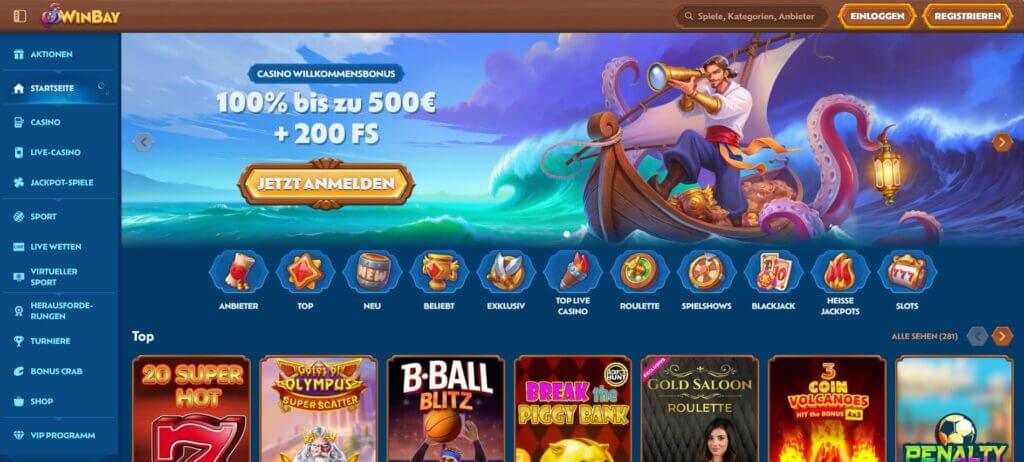 Auf der Winbay Webseite wird der Willkommensbonus beworben