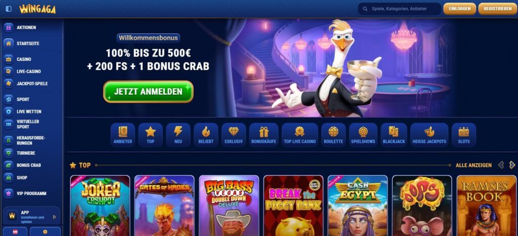 Die WinGaga Webseite hat viele Blautöne