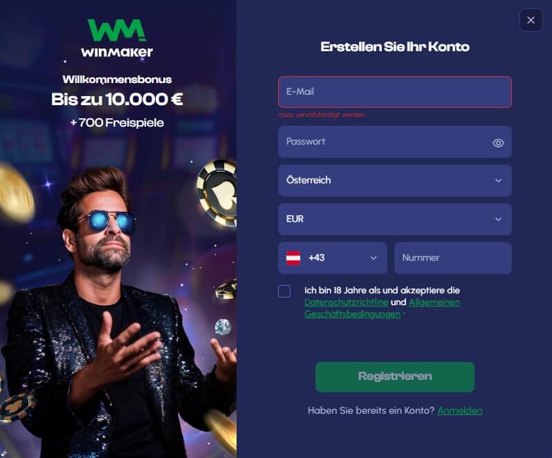Die Winmaker Registrierung geht schnell